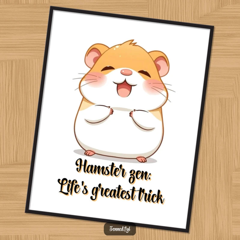 Funny Free Printable Wall Art: Giggling hamster finding inner peace, radiating serene and humorous vibes. Perfect for any wall.