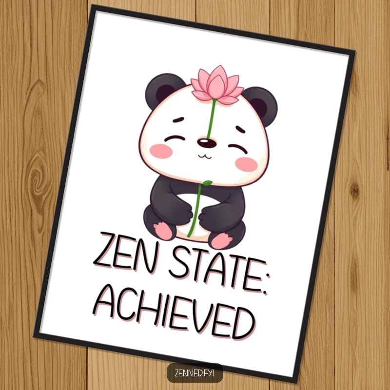 Free Printable Wall Art: Serene panda balancing a tiny lotus flower on its nose, bringing zen. Downloadable.