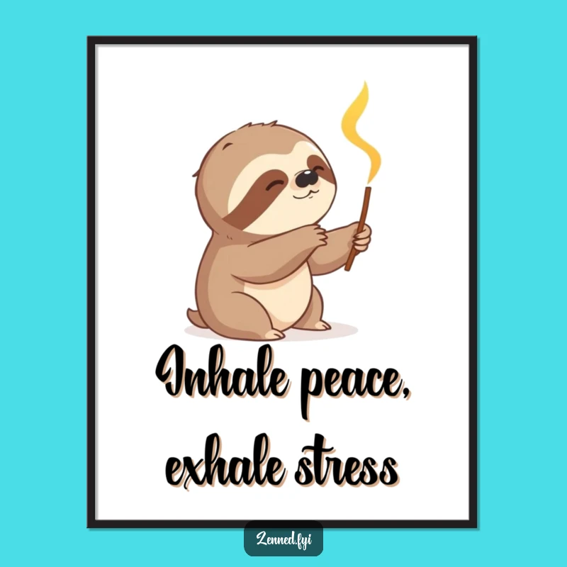 Free Printable Wall Art: Sloth Incense Zen, Relaxed Downloadable Decor!