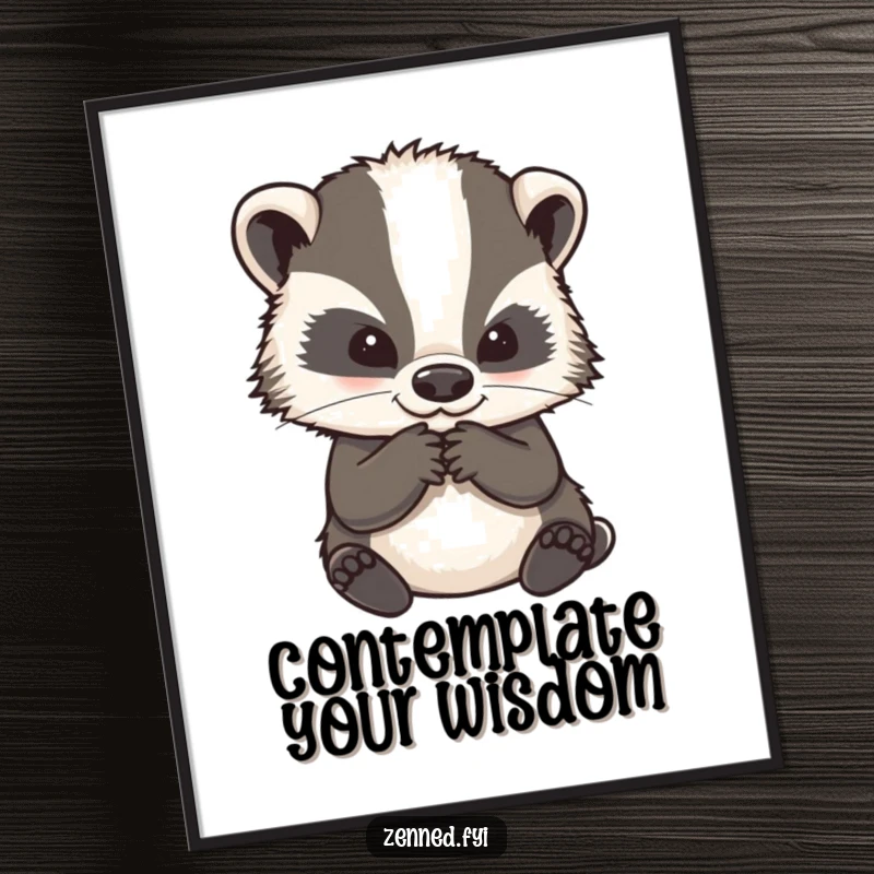 Funny Free Printable Wall Art: Wise badger sitting calmly, stroking chin in deep contemplation, a humorous and intellectual piece.