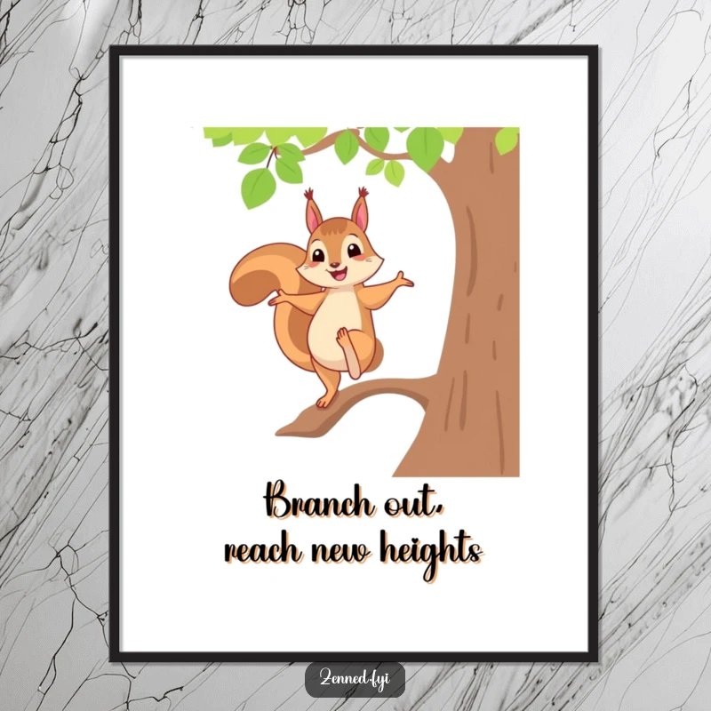 Funny Free Printable Wall Art: Cheerful squirrel balances on one foot in tree pose, adding whimsical, downloadable decor.