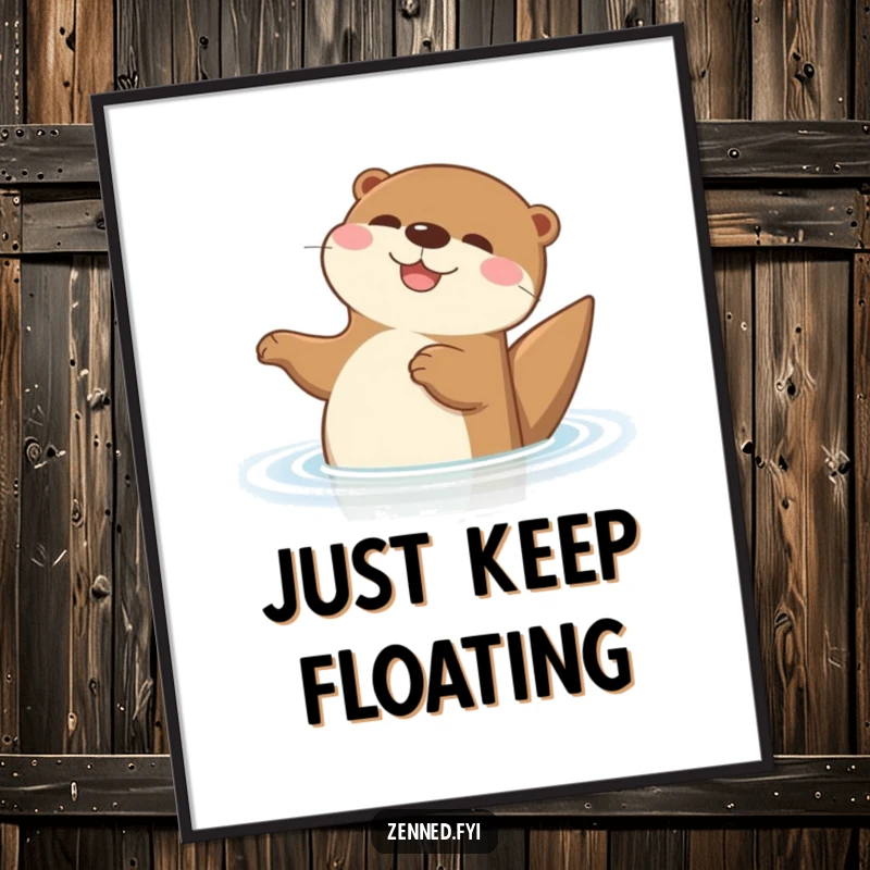 Funny Free Printable Wall Art of a delighted otter floating blissfully on its back, a serene and humorous piece.