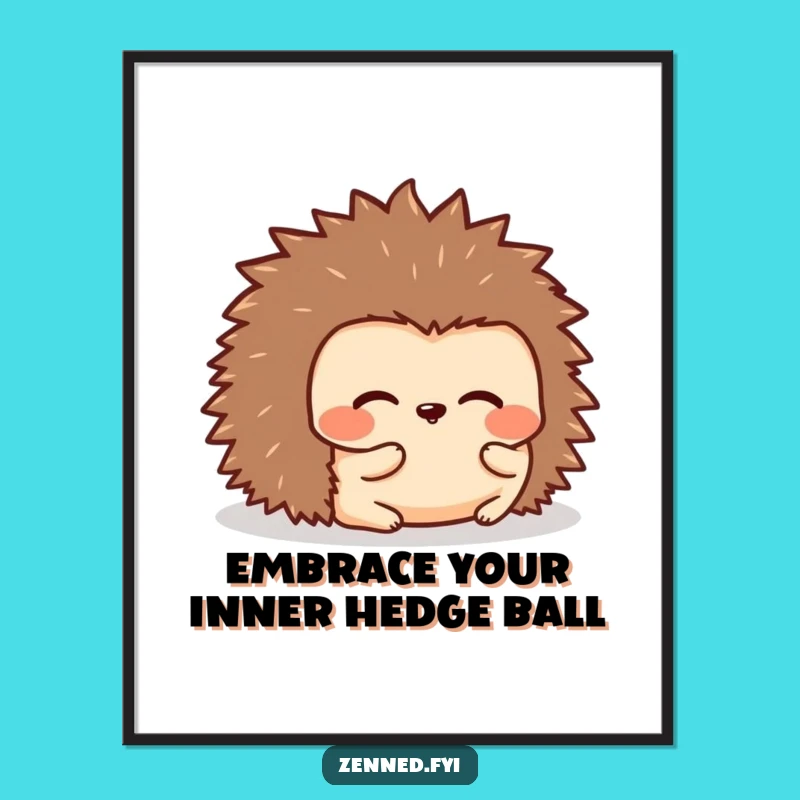 Funny Free Printable Wall Art: Kawaii Hedgehog Rolled Peaceful Downloadable