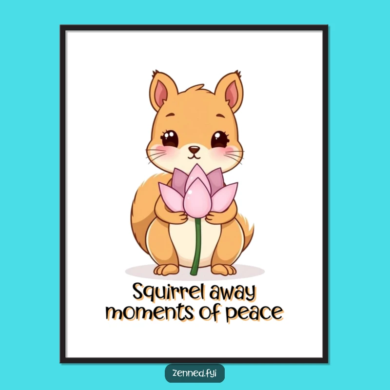 Funny Free Printable Wall Art: Kawaii Squirrel Lotus Serene Downloadable
