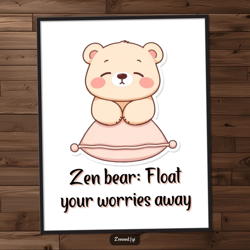 Funny Free Printable Wall Art: Serene Bear in Deep Meditation, Effortlessly Floating Above a Cushion