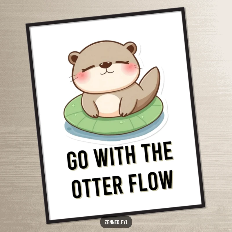 Funny Free Printable Otter Wall Art: A content otter floats peacefully on a lily pad, bringing serene and humorous vibes.