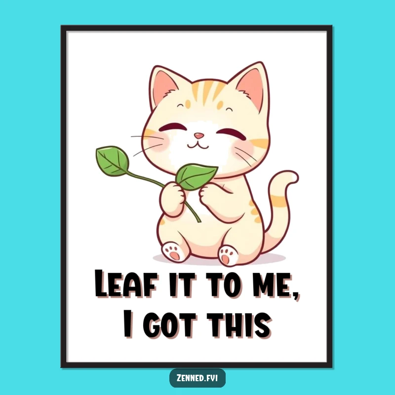 Free Printable Kawaii Cat Wall Art: Gentle Leaf Release Downloadable Art for Cozy Spaces