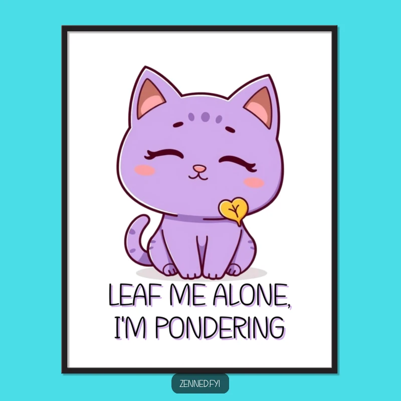 Free Printable Wall Art: Purple Cat Watching Leaf, Cozy DIY Downloadable Decor