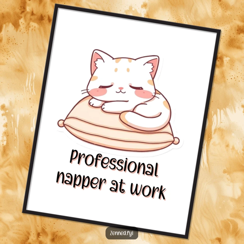 Funny Free Printable Wall Art: a content cat curled asleep on a cushion, bringing sleepy charm and humor to any space.