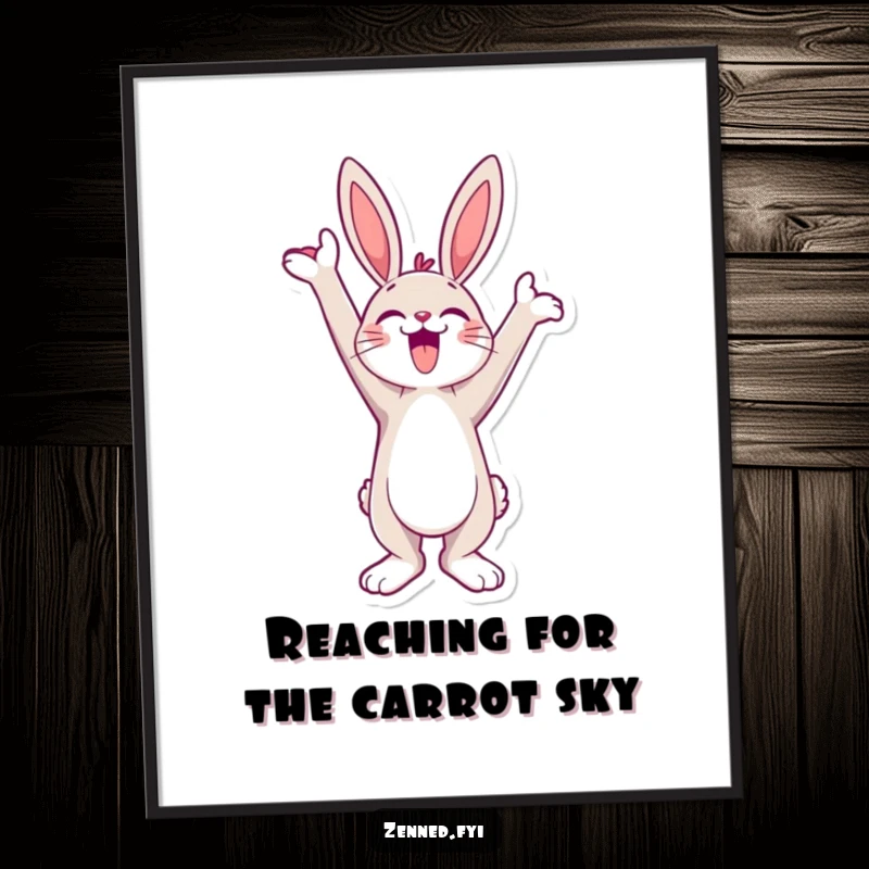 Funny Free Printable Wall Art: a jubilant bunny stretching enthusiastically towards the sky, bringing uplifting humor to your decor.