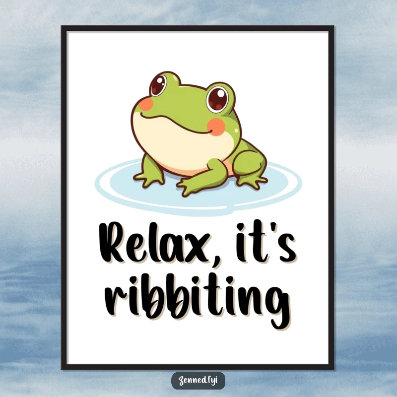 Funny Free Printable content frog floating serenely on water, serene downloadable wall art, perfect for tranquil home decor.