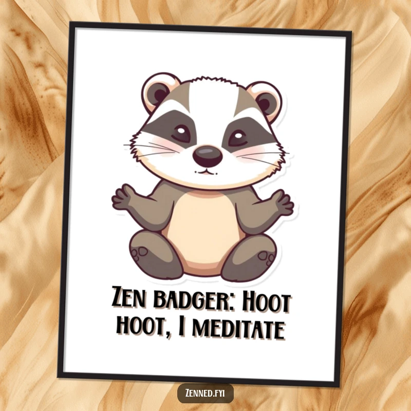 Funny Free Printable Wall Art: A determined badger meditates with unwavering calm, radiating serene, humorous energy.