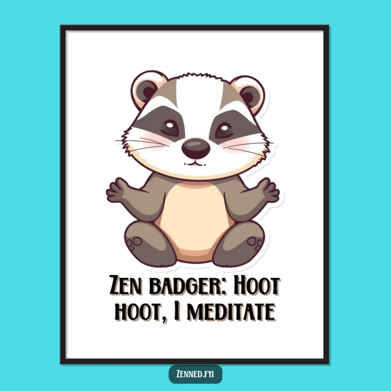 Free Printable Wall Art: Zen Badger Meditation, Calm Serenity Decor, Funny Downloadable Art