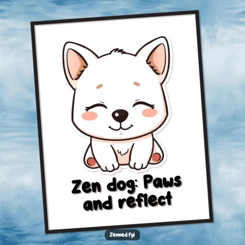 Funny Free Printable Wall Art of a serene Kawaii dog with closed eyes and a gentle smile, adding calm