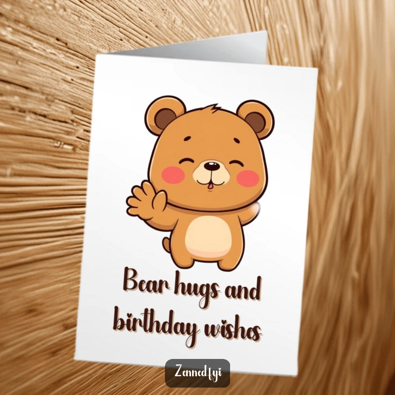 Funny Free Printable Birthday Card featuring a focused brown bear making a steady hand gesture, exuding calm birthday wishes.