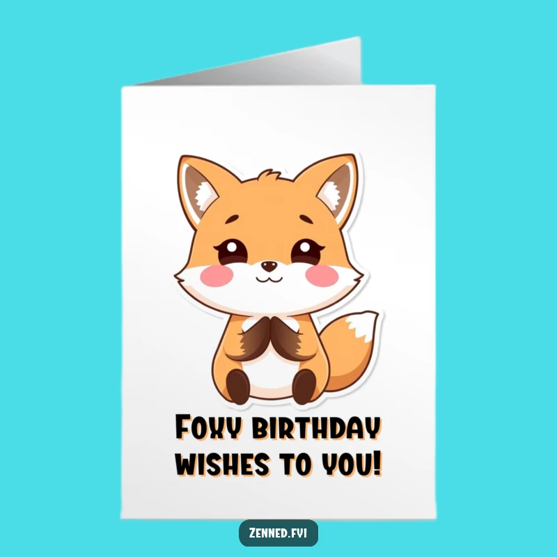 Free Printable Kawaii Fox Birthday Card: Prayerful Fox Fun Downloadable Gift