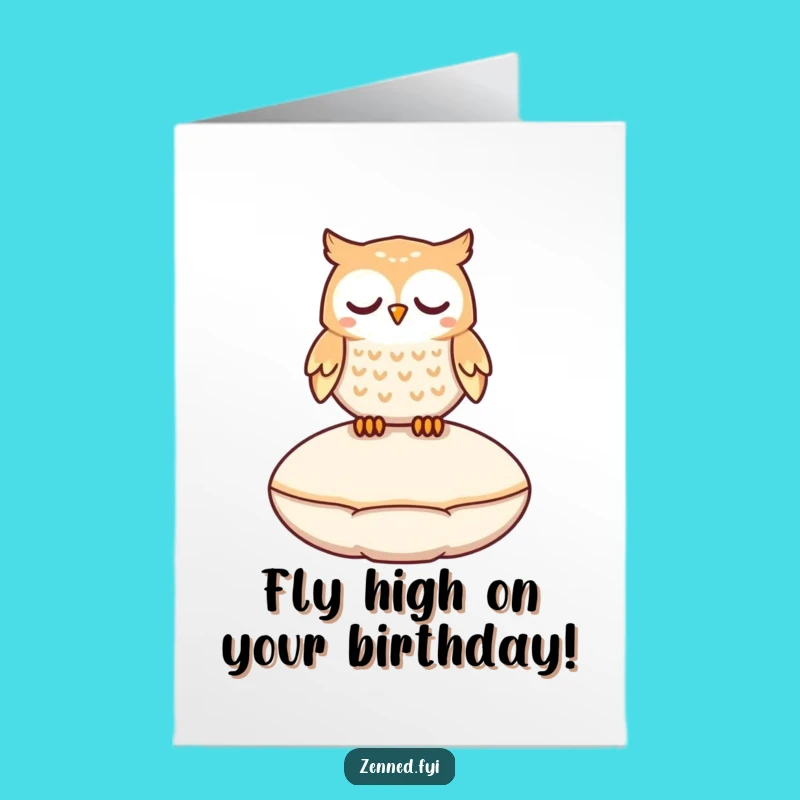 Free Printable Birthday Card: Floating Owl Bliss, Gentle Wishes, Downloadable Gift