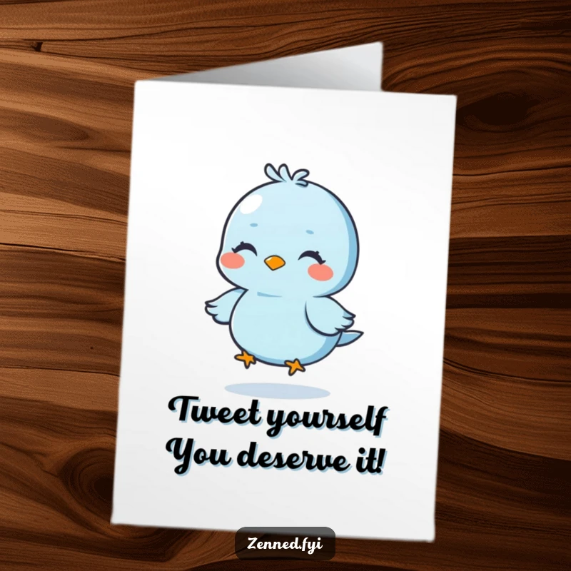 Funny Free Printable Birthday Card featuring a calm blue bird with a gentle smile meditating and floating, bringing zen vibes.