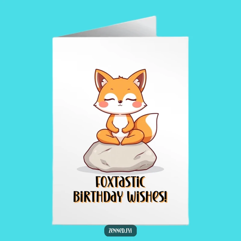 Free Printable Birthday Card: Meditating Fox, Calm Downloadable Gift