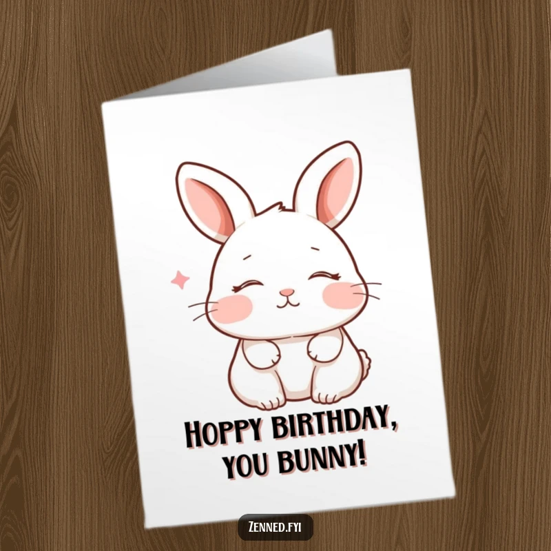 Funny Free Printable Birthday Card: Peaceful rabbit breathes calmly with closed eyes and a faint smile, offering serene humor.