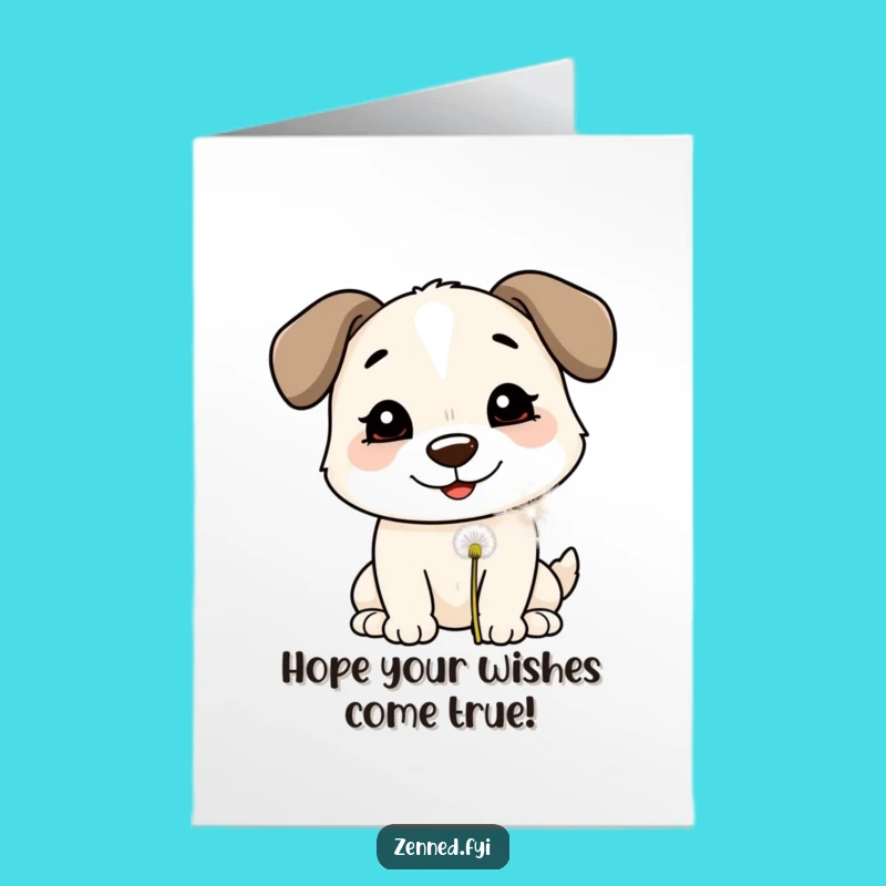 Free Printable Birthday Card: Smiling Dog Dandelion Wish Funny Digital Download Gift