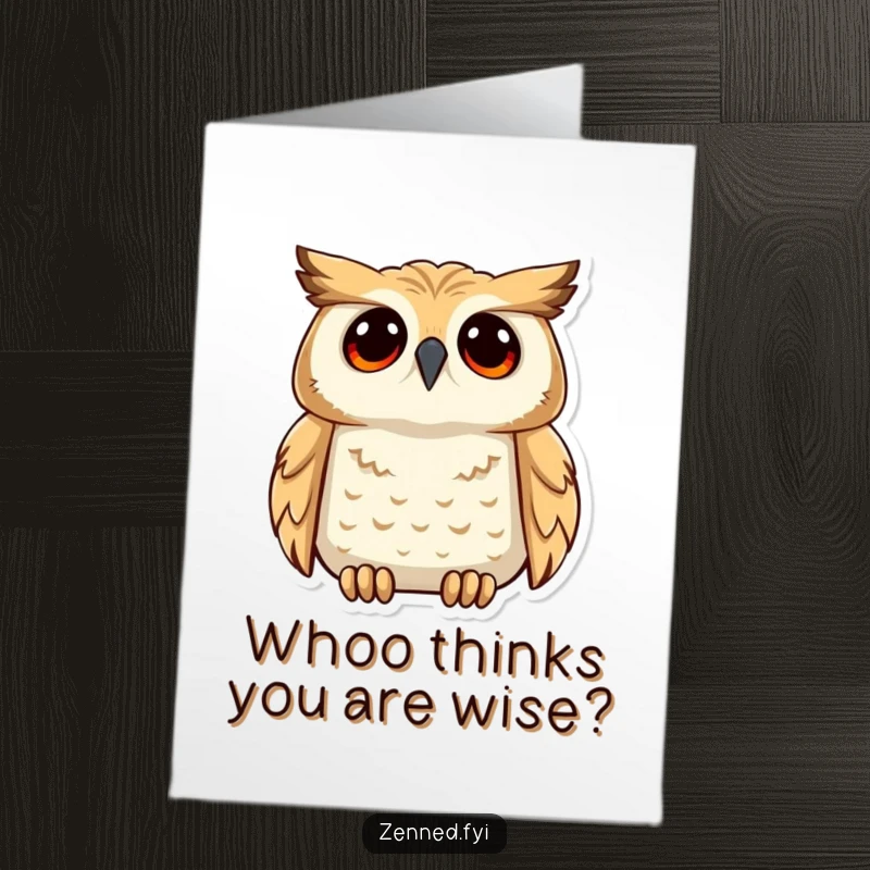 Funny Free Printable Birthday Card: Calm owl gazes upwards with deep understanding, conveying insightful birthday humor.