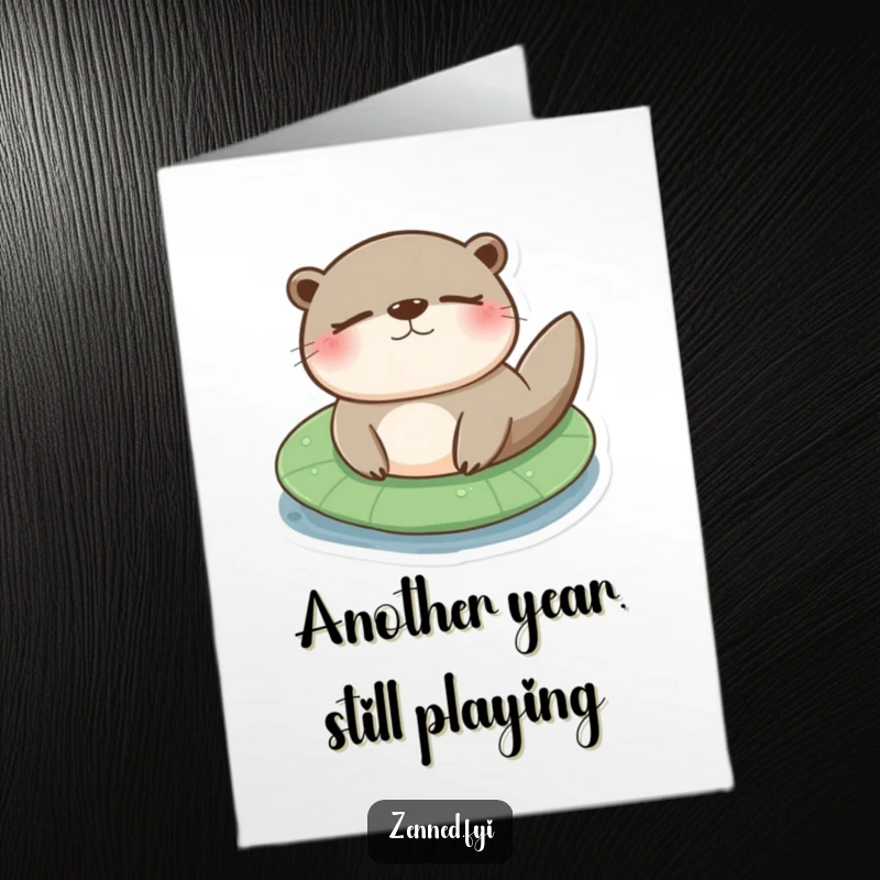 Funny Free Printable Birthday Card: A content otter floats peacefully on a lily pad with eyes closed, radiating pure relaxation.
