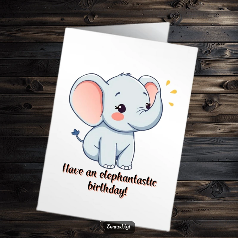 Funny Free Printable Birthday Card: A cheerful elephant gently blows a serene horn, announcing happy birthday wishes.
