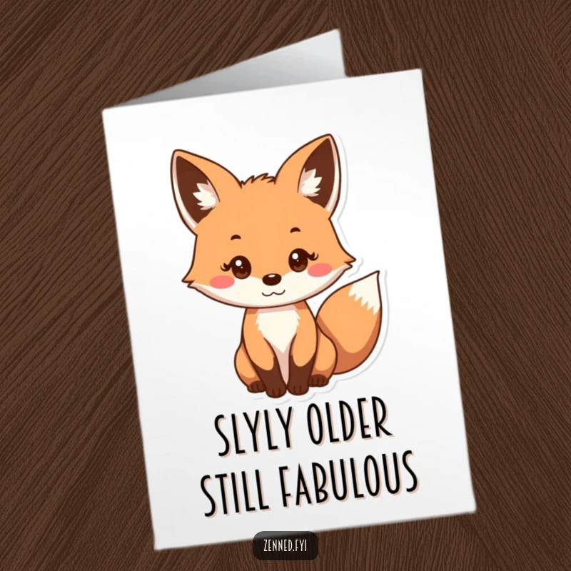 Funny Free Printable Fox Birthday Card featuring a curious fox with a gentle, focused gaze, ready to celebrate.