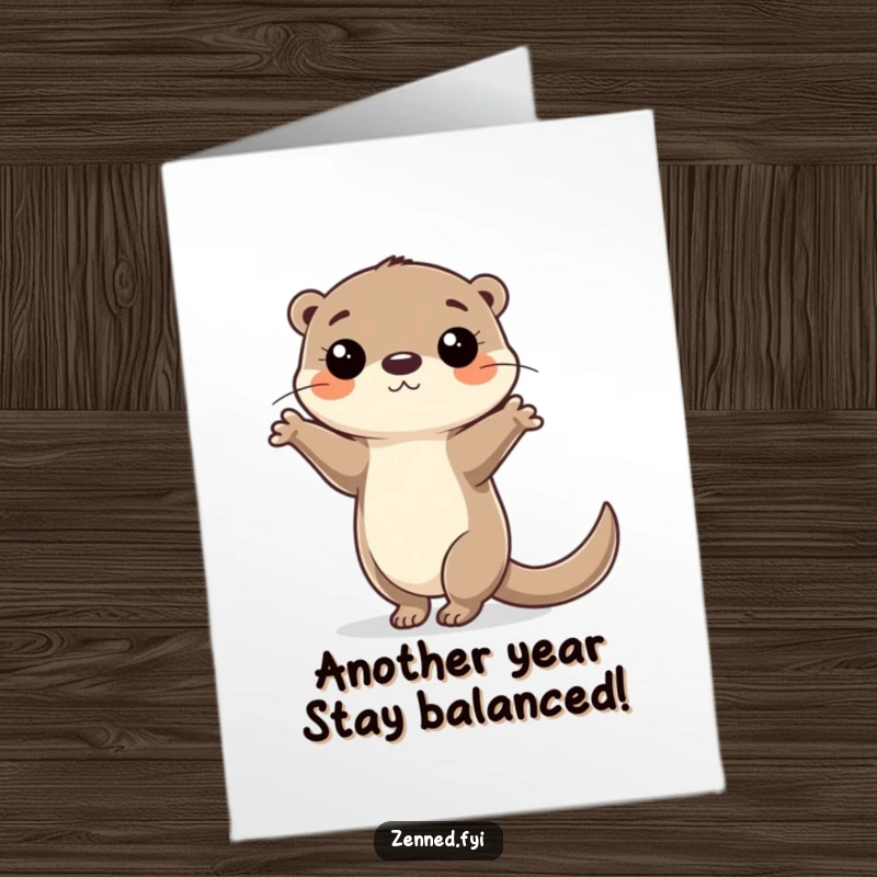 Funny Free Printable Birthday Card: a focused otter balancing on one paw, showcasing skill and humor for your DIY gift.