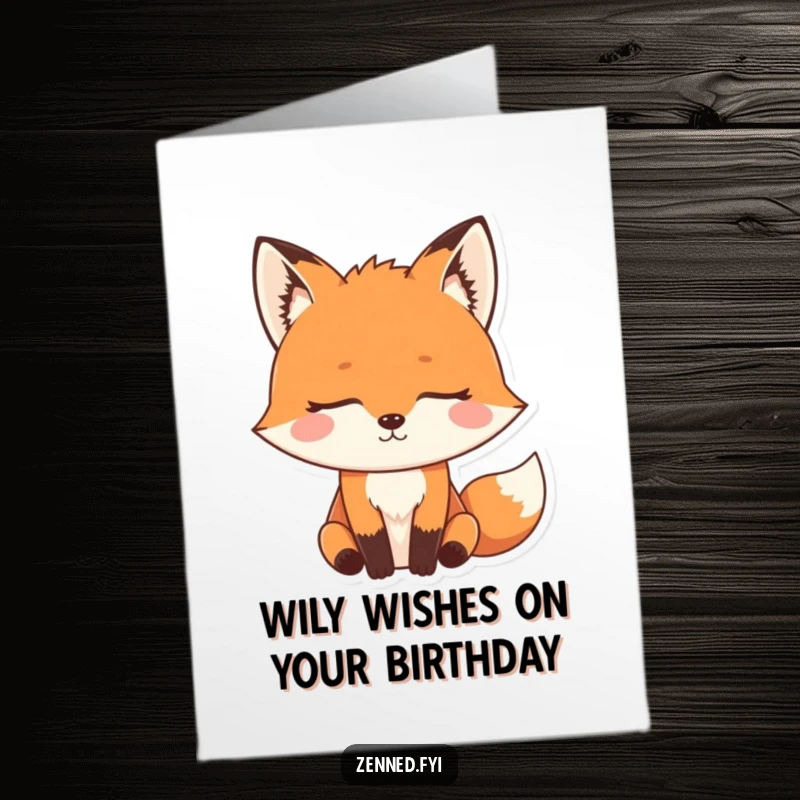 Funny Free Printable Fox Birthday Card: A determined fox meditating, sending calm birthday wishes, downloadable gift.