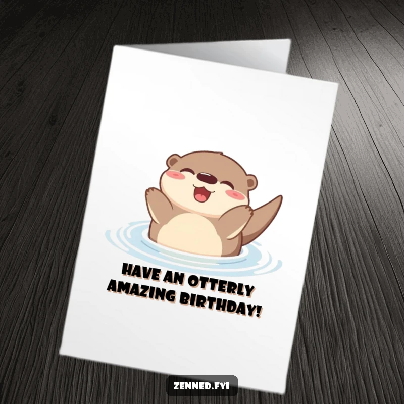 Funny Free Printable Otter Birthday Card: A joyful otter floating on its back, wishing a happy birthday, downloadable gift.
