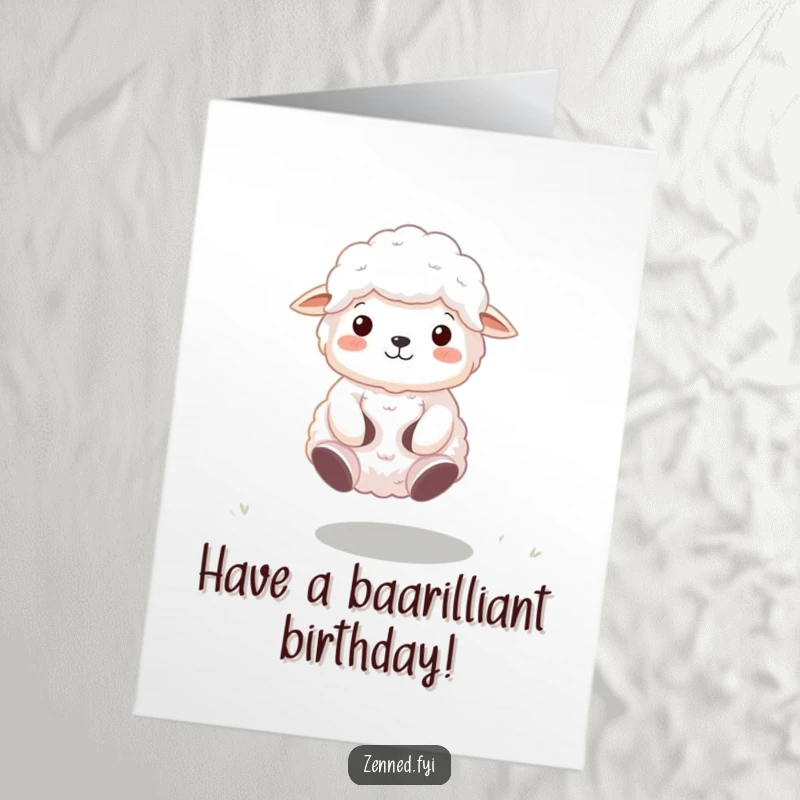 Funny Free Printable Sheep Birthday Card: A fluffy sheep meditating while floating, sending birthday wishes, downloadable gift.