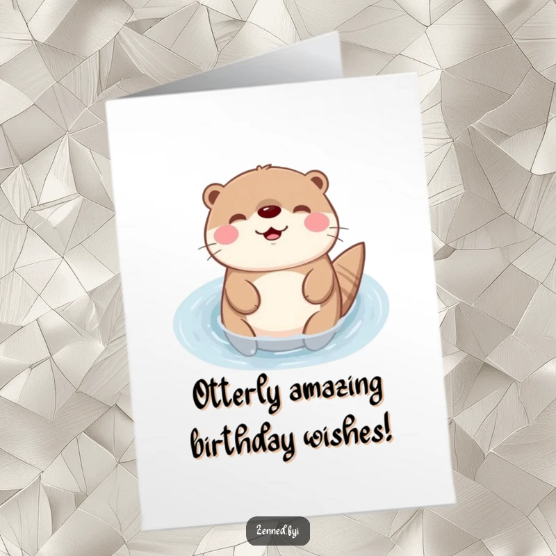 Funny Free Printable Kawaii Otter Birthday Card: Adorable otter floating joyfully in blue water, making it a delightful DIY gift.