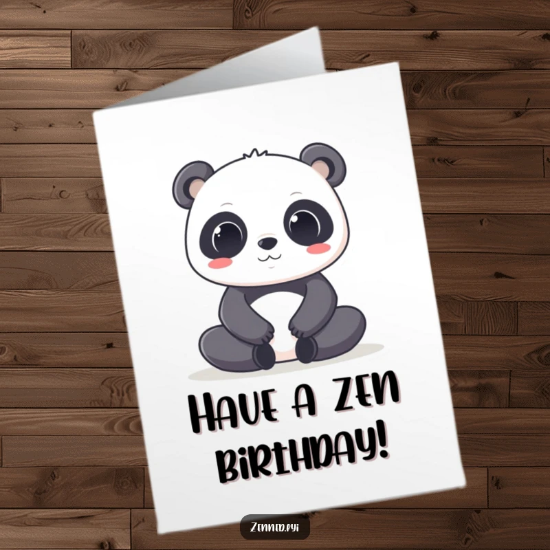 Funny Free Printable Kawaii Panda Birthday Card, in a deep lotus pose, radiating peaceful birthday vibes.
