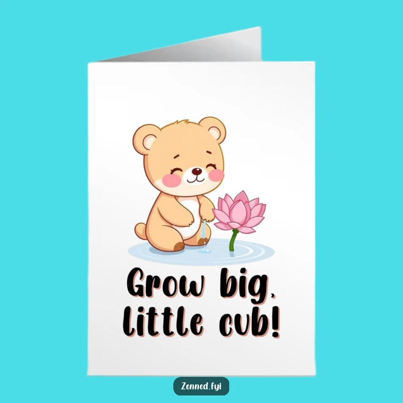Free Printable Birthday Card: Giggling Bear Cub Lotus Humor Downloadable Gift