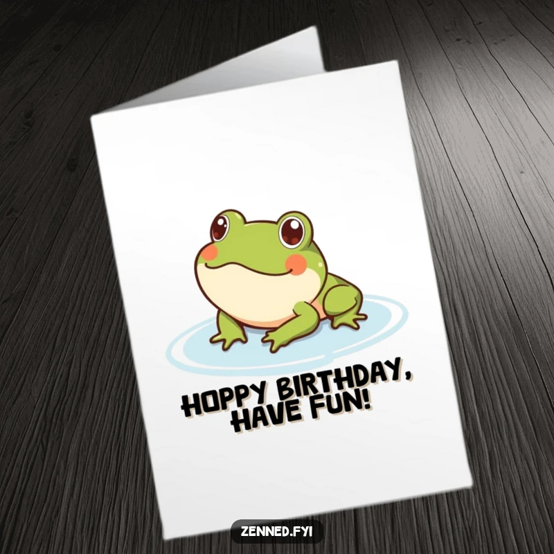 Funny Free Printable content frog floating serenely on water, perfect for a birthday card, relaxing downloadable gift.