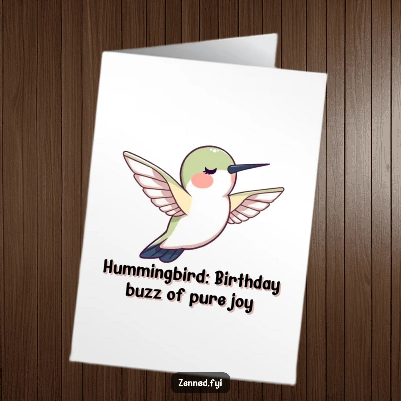 Funny Free Printable Birthday Card: A peaceful hummingbird hovers motionlessly, radiating calm and gentle birthday cheer.