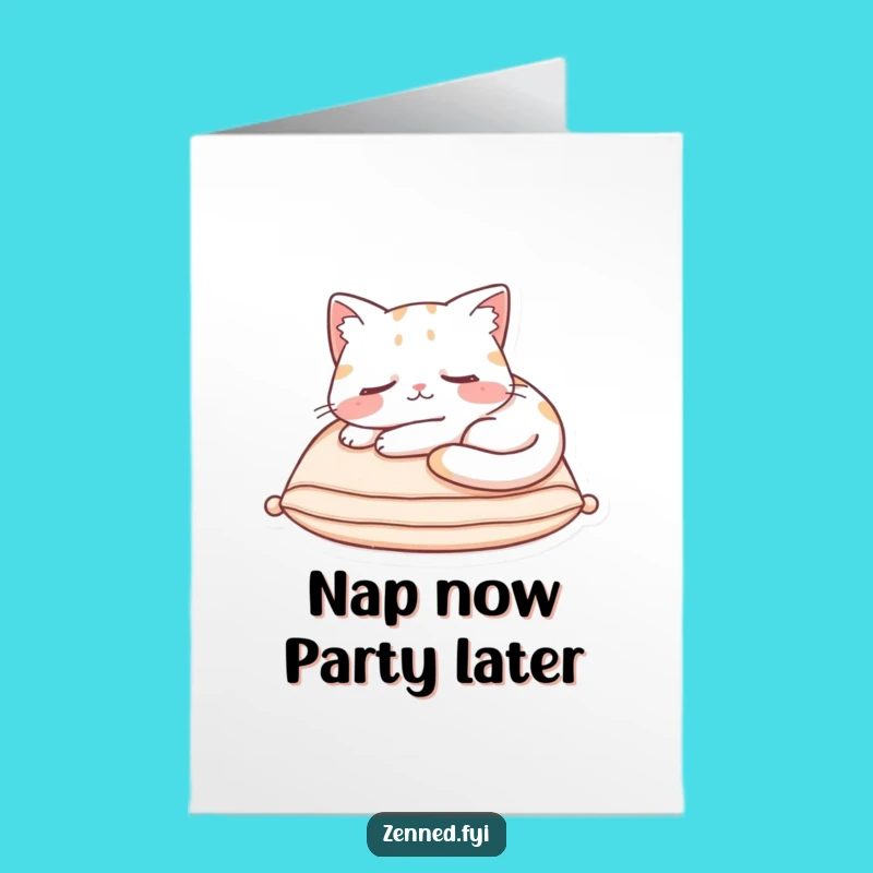 Free Printable Funny Birthday Card: Sleeping Cat, Cozy Wishes, Downloadable Gift