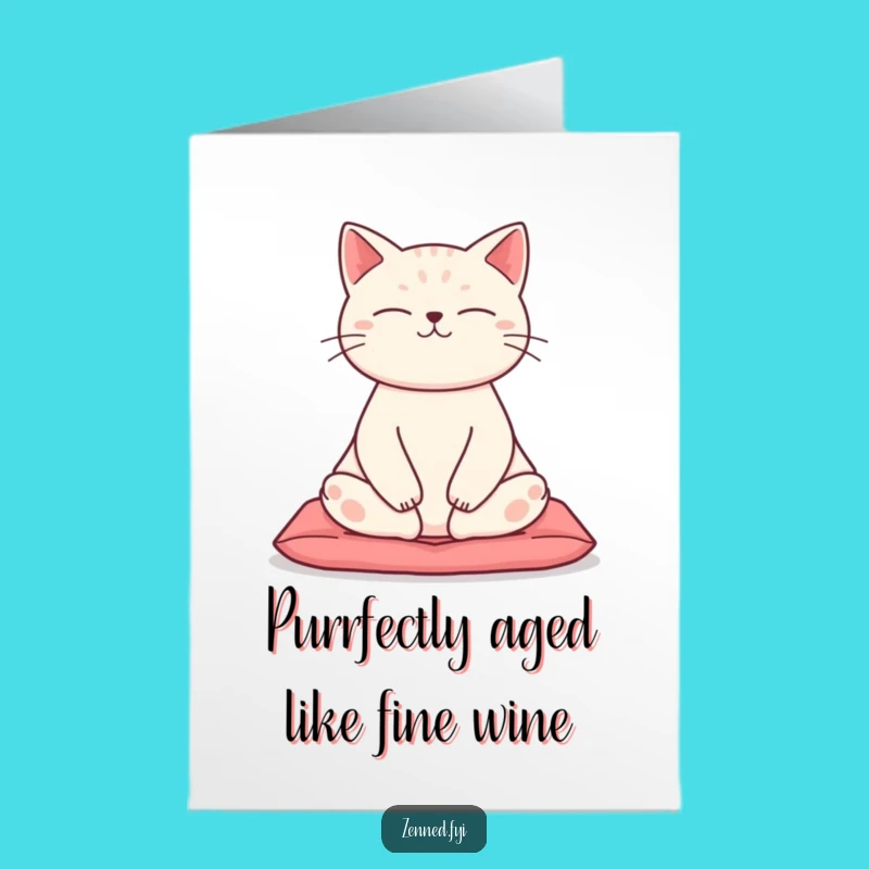 Free Printable Funny Cat Birthday Card: Zen Kitty Lotus Pose Downloadable Gift