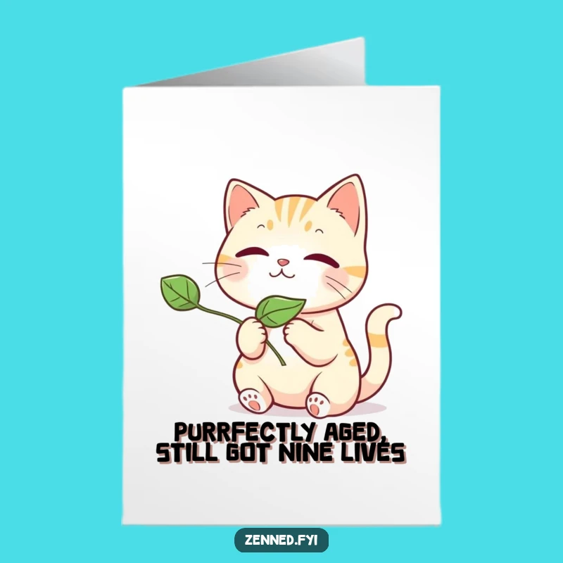 Free Printable Kawaii Cat Birthday Card: Adorable Cat Leaf Release for a Purrfectly Funny Gift