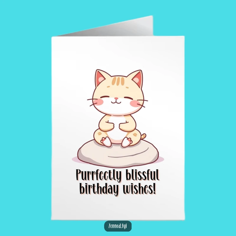 Free Printable Birthday Zen Cat Card: Funny Kawaii Downloadable for Peaceful Celebrations