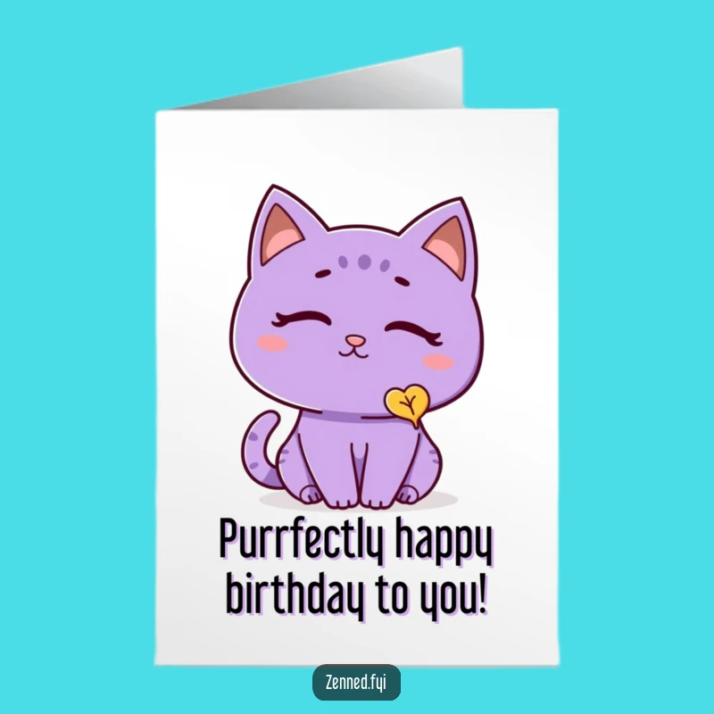 Free Printable Birthday Card: Purple Cat Watching Leaf, Humorous DIY Downloadable Gift