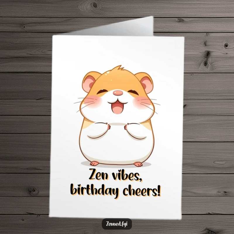 Funny Free Printable Birthday Card: Giggling hamster meditating serenely, radiating peaceful vibes. A truly zen and hilarious greeting.