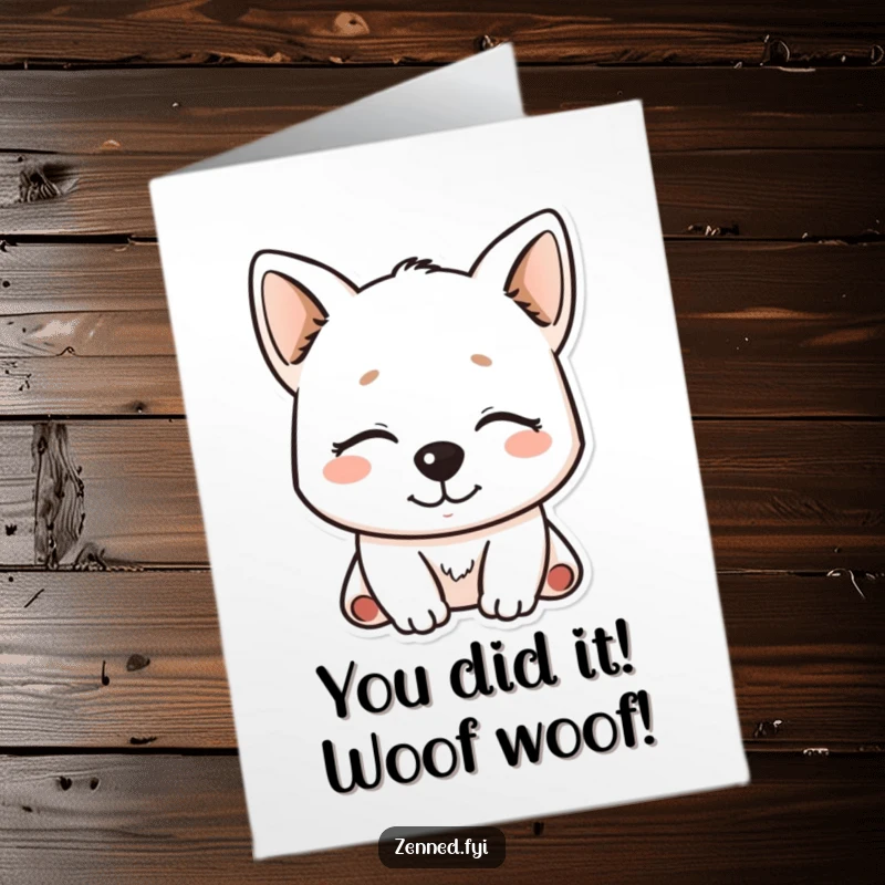 Funny Free Printable Congratulations Card featuring a serene Kawaii dog with closed eyes, perfect for celebrating wins