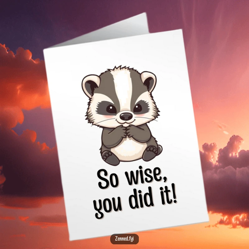 Funny Free Printable Congratulations Card: Wise badger contemplating, reflecting on a momentous achievement, perfect for a thoughtful gift.