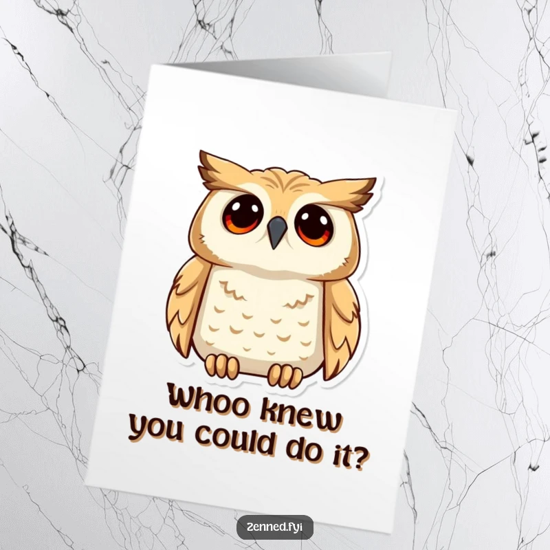 Funny Free Printable Congrats Card: Calm owl gazes upwards with understanding, offering wise and downloadable congratulations.