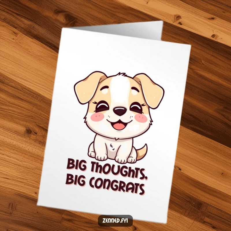 Free Printable Congratulations Card: Delighted dog with a serene smile, pondering life and success.