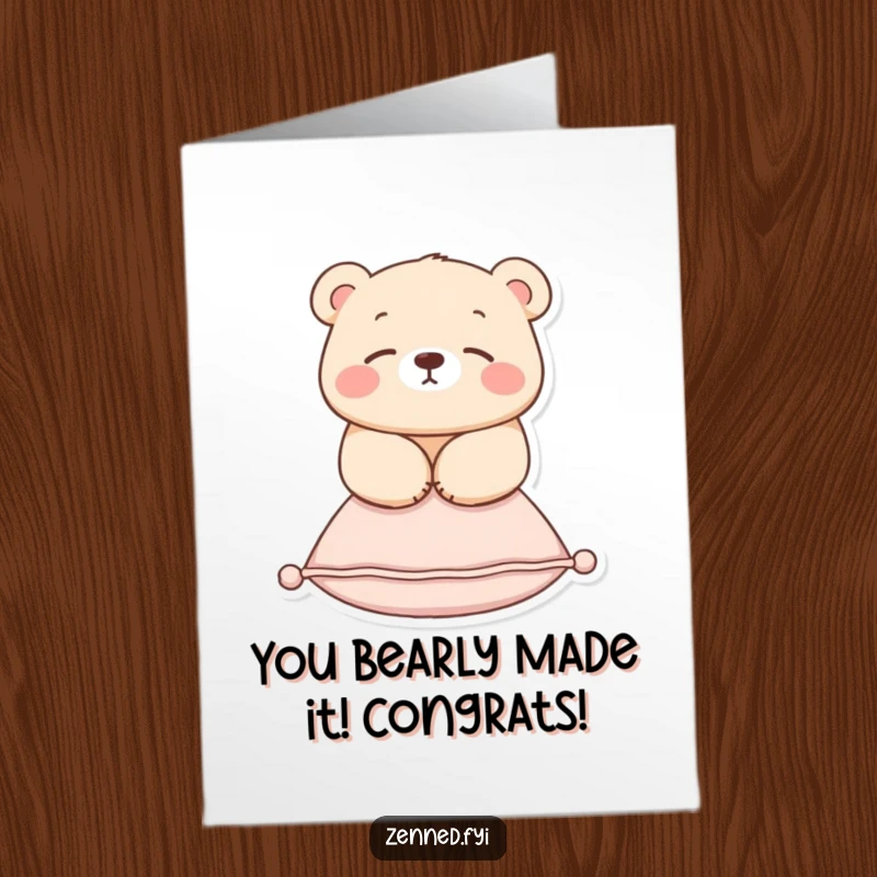 Funny Free Printable Congratulations Card: Serene Bear Floating Blissfully on Cushion, Celebrating Success