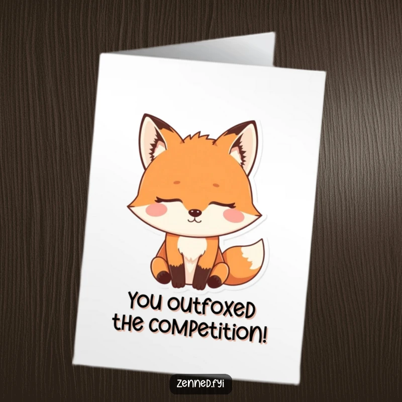 Funny Free Printable Fox Congratulations Card: A determined fox meditating, celebrating clever success, downloadable gift.